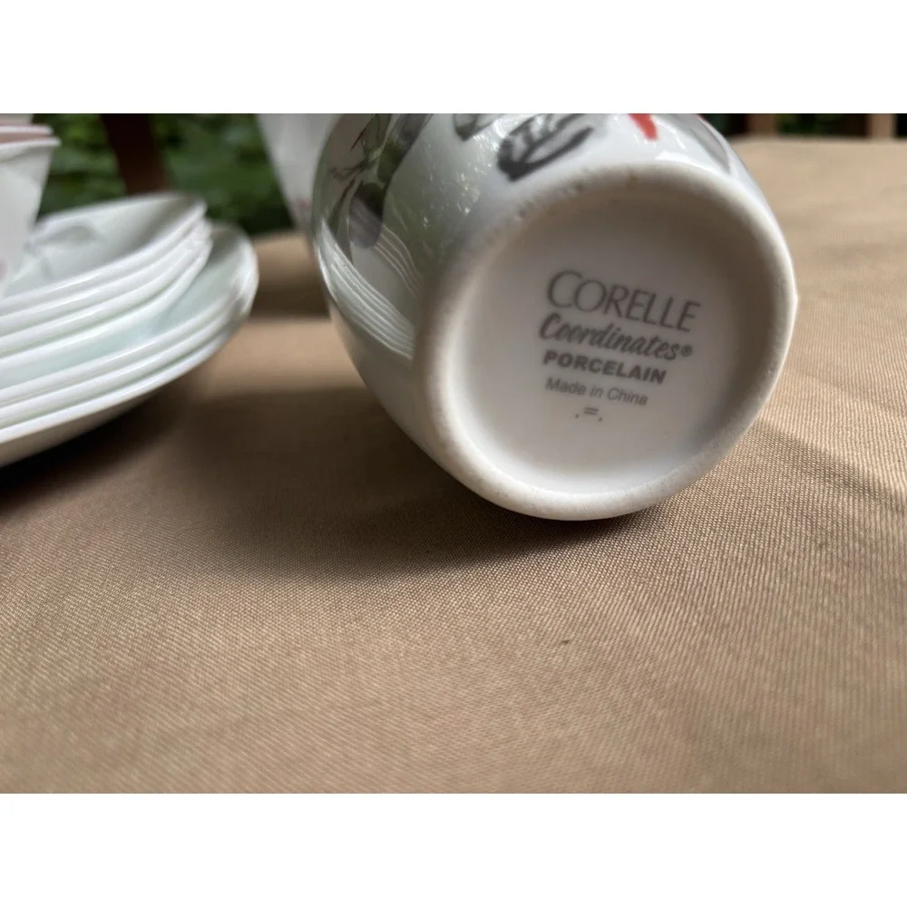 Corelle Kyoto Leaves 15 Pc Square Set 3 Dinner Plates 4 Luncheon 4 Bowls 4 Mugs